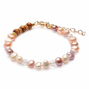 Náramek z barevných perel se skleněnými a dřevěnými korálky - obvod cca 23,5 cm