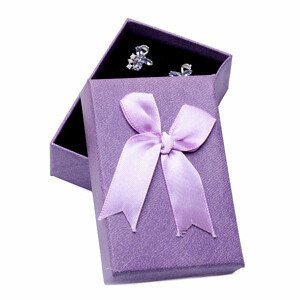 Papírová dárková krabička fialová s mašlí na prsteny a náušnice 6,3 x 9,3 cm - 9,3 x 6,3 x 3 cm
