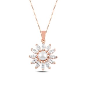 OLIVIE Stříbrný perlový náhrdelník ROSE & CZ 4785 Ag 925; ≤4 g.
