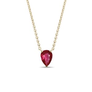 Zlatý náhrdelník s rubínem ve tvaru kapky KLENOTA