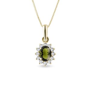 Vltavínový náhrdelník s diamanty ve žlutém zlatě KLENOTA