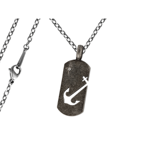 Pánský náhrdelník Černá Známka s kotvou Typ řetízku: Řetízek chirurgická ocel 55 cm x 0,25 cm 2640/RET2